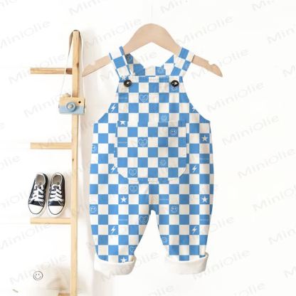 Baby Toddler Checkerboard Blue Overalls - Beige - 3-5T - image 1