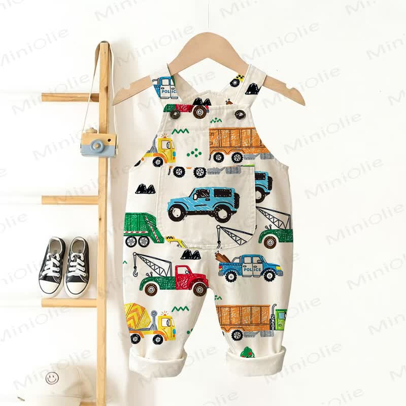 Baby Toddler Boy Beige Car Overalls - Beige - 3-5T - image 1