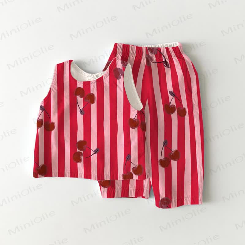 Baby Toddler Striped Cherry Top and Shorts 2-piece Set - Red - 3-4T - image 1