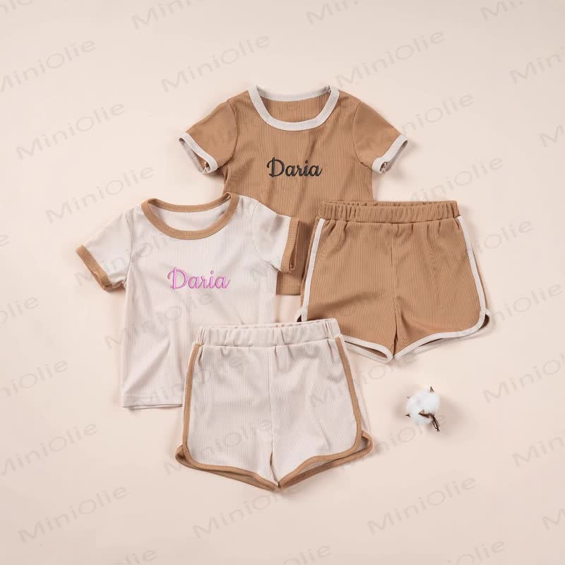 Personalized Baby Name Ribbed Tee and Shorts Set - image 1