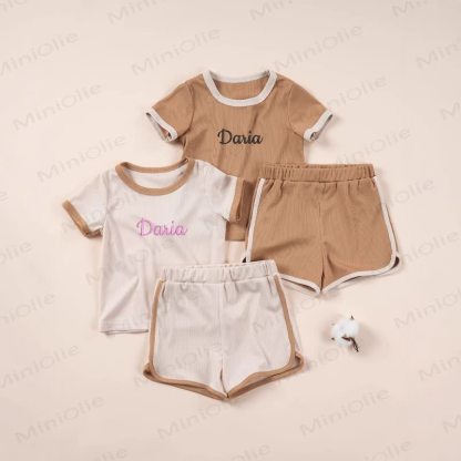 Personalized Baby Name Ribbed Tee and Shorts Set - image 1
