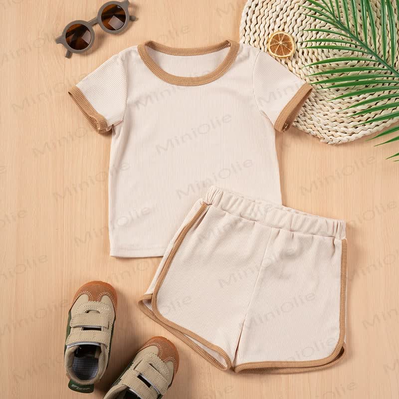 Personalized Baby Name Ribbed Tee and Shorts Set - Beige - 4-5T - image 3