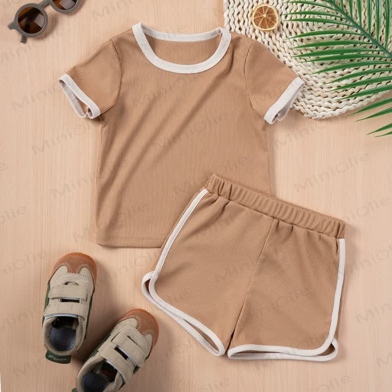 Personalized Baby Name Ribbed Tee and Shorts Set - Brown - 4-5T - image 4