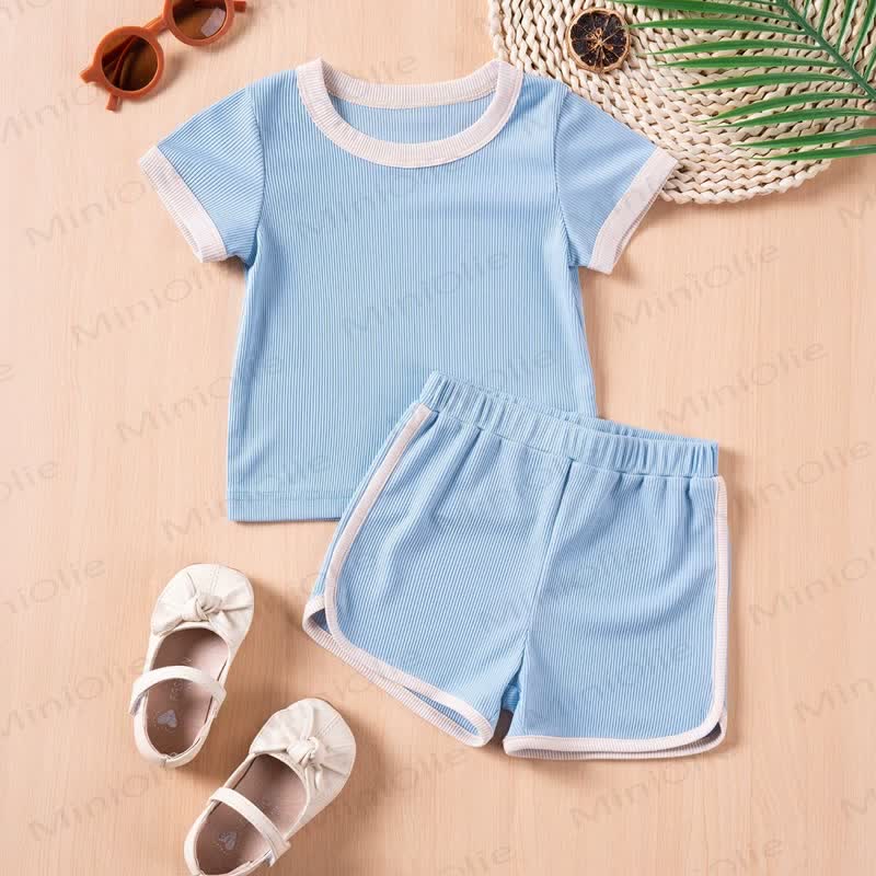 Personalized Baby Name Ribbed Tee and Shorts Set - Light Blue - 4-5T - image 5