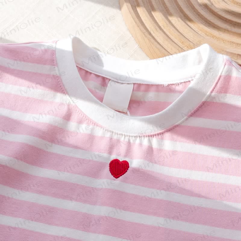 Toddler Baby Girl Pink Heart Striped Puff Sleeve Top and Skirt 2-piece Set - image 4