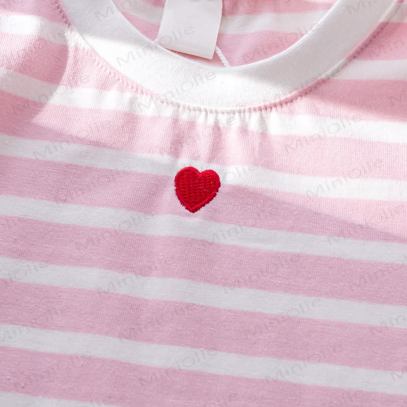 Toddler Baby Girl Pink Heart Striped Puff Sleeve Top and Skirt 2-piece Set - image 5