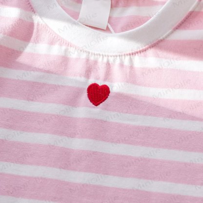 Toddler Baby Girl Pink Heart Striped Puff Sleeve Top and Skirt 2-piece Set - image 5