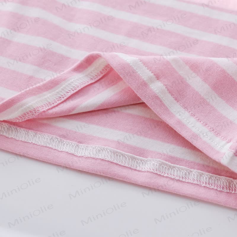 Toddler Baby Girl Pink Heart Striped Puff Sleeve Top and Skirt 2-piece Set - image 7