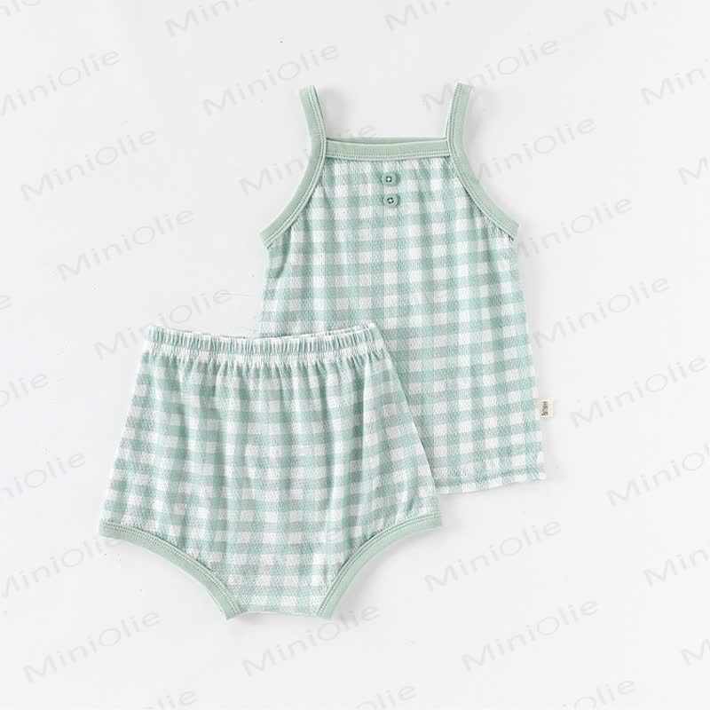 Baby Toddler Girl Gingham Cami Top and Shorts 2-piece Pyjama Set - Green - 2-3T - image 2