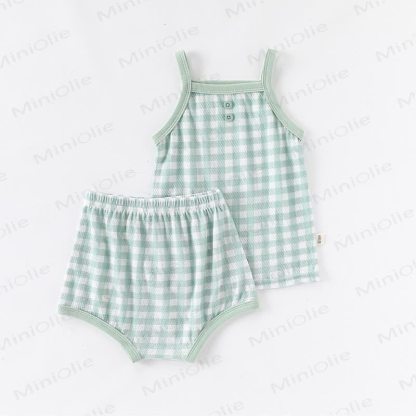 Baby Toddler Girl Gingham Cami Top and Shorts 2-piece Pyjama Set - Green - 2-3T - image 2
