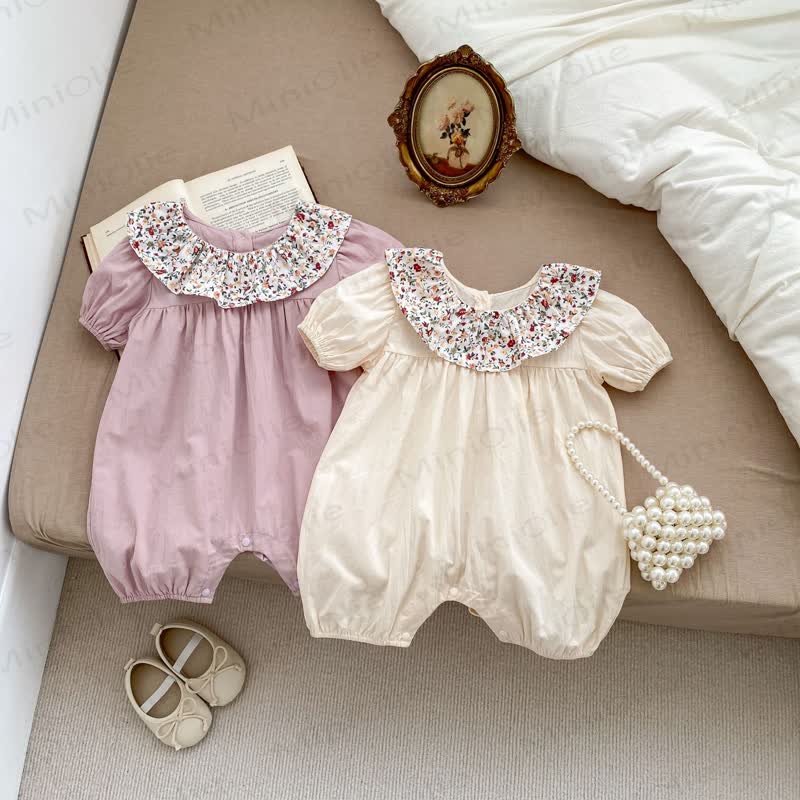 Baby Vintage Floral Peter Pan Collar Romper - Purple - 18-24M - image 1
