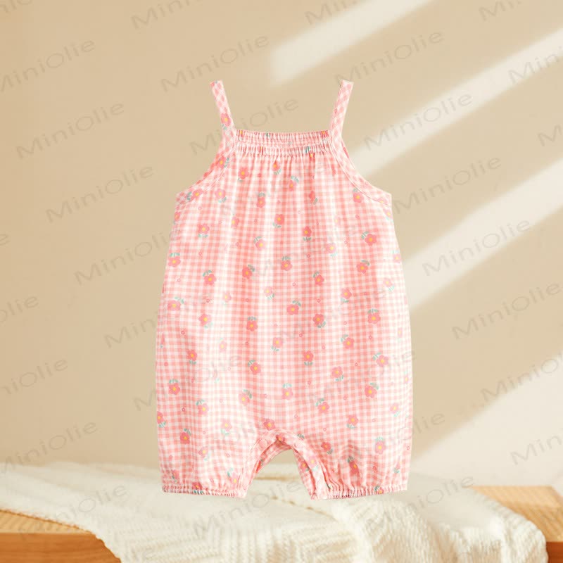 Baby Strawberry Flower Check Romper - image 8