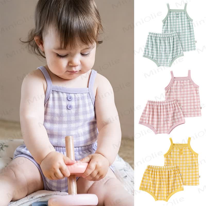 Baby Toddler Girl Gingham Cami Top and Shorts 2-piece Pyjama Set - image 1