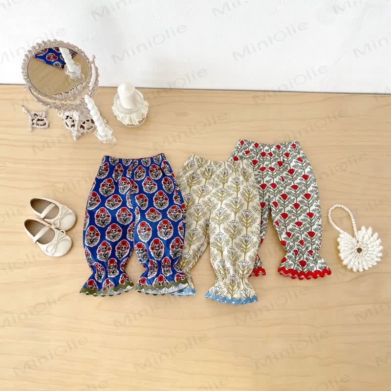 Baby Toddler Girl Vintage Floral Ruffle Hem Harem Pants - image 1