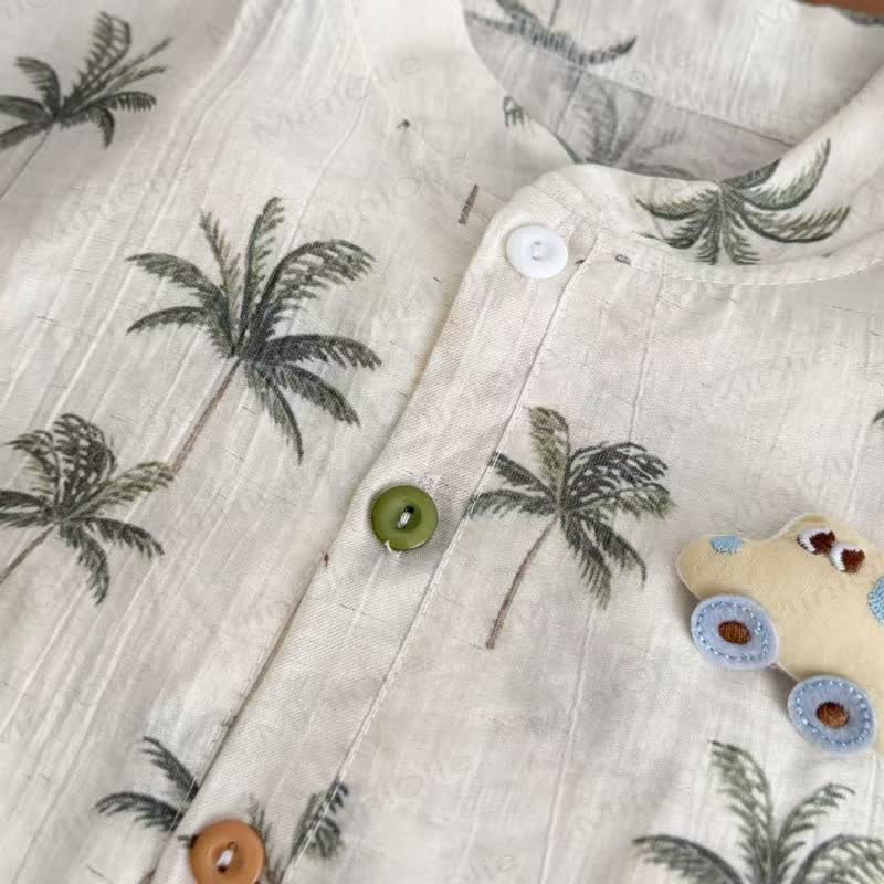 Toddler Girl Beige Tropical Palm Sleeveless Top and Shorts 2-piece Set - image 3