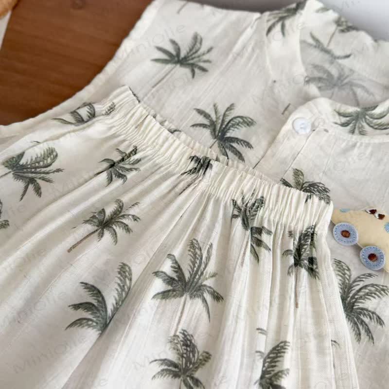 Toddler Girl Beige Tropical Palm Sleeveless Top and Shorts 2-piece Set - image 7