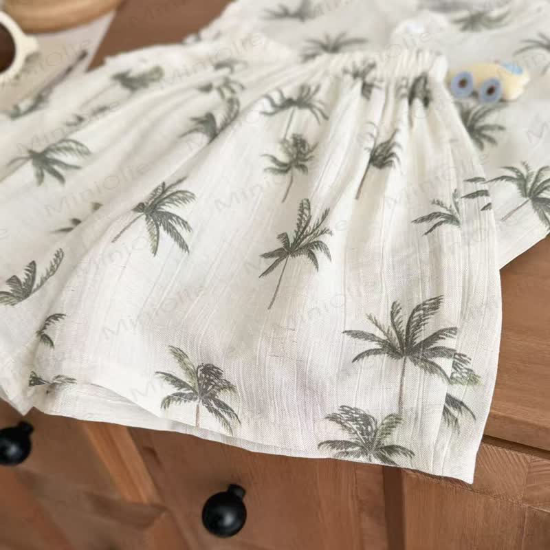 Toddler Girl Beige Tropical Palm Sleeveless Top and Shorts 2-piece Set - image 8