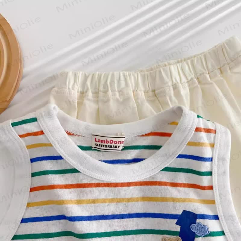 Toddler Baby Animal Colorful Striped Sleeveless Top and Shorts 2-piece Set - image 3