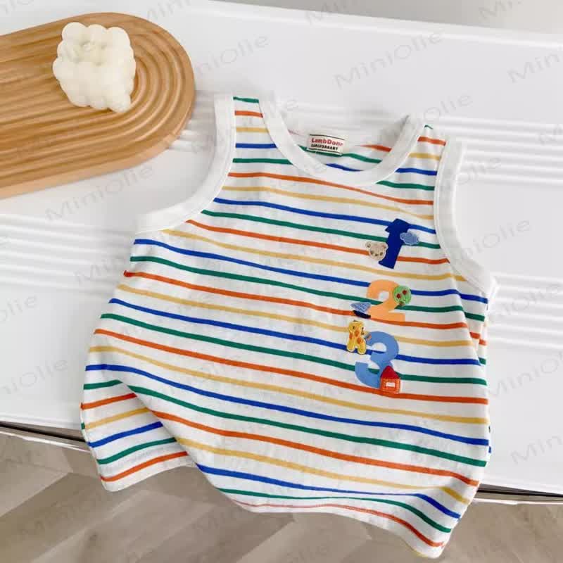 Toddler Baby Animal Colorful Striped Sleeveless Top and Shorts 2-piece Set - image 2