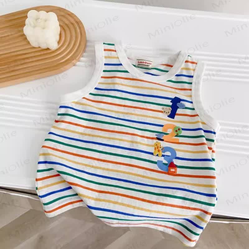 Toddler Baby Animal Colorful Striped Sleeveless Top and Shorts 2-piece Set - image 2