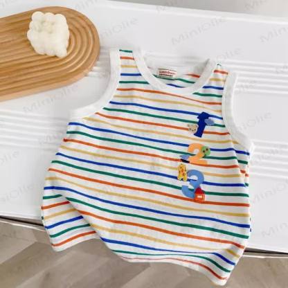 Toddler Baby Animal Colorful Striped Sleeveless Top and Shorts 2-piece Set - image 2