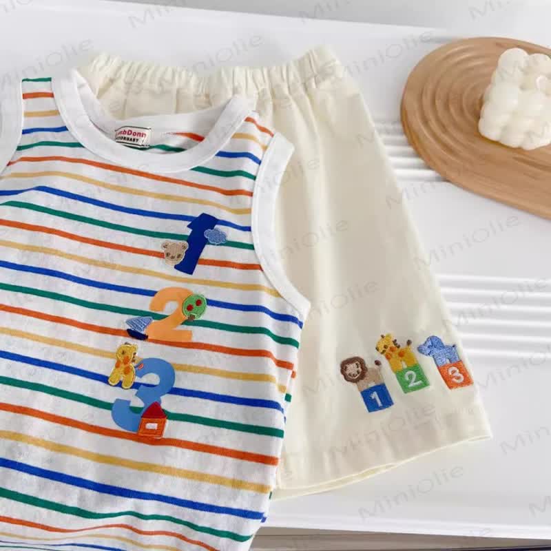Toddler Baby Animal Colorful Striped Sleeveless Top and Shorts 2-piece Set - image 4
