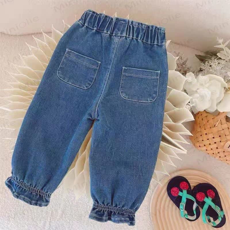 Toddler Girl Blue Embroidered Rabbit Denim Pants - image 2