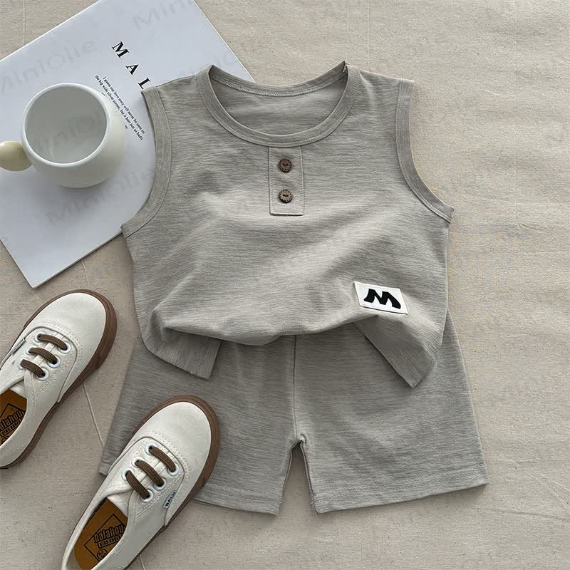 M Baby Toddler Solid Color Tank and Shorts 2-piece Pyjama Set - Grey - 10-11T - image 3