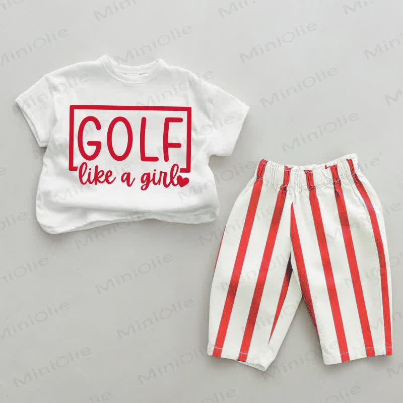 GOLF LIKE A GIRL Baby Toddler Red Vertical Striped 2-piece Set - White&Red - 4-5T - image 1