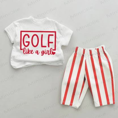 GOLF LIKE A GIRL Baby Toddler Red Vertical Striped 2-piece Set - White&Red - 4-5T - image 1