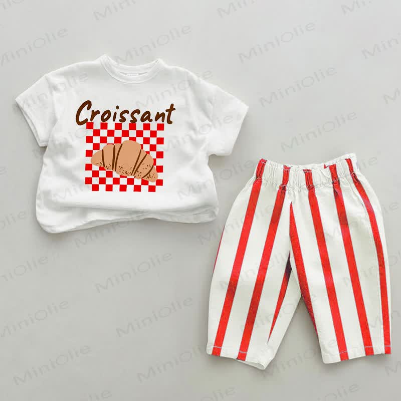 CROISSANT Baby Toddler Red Vertical Striped 2-piece Set - White&Red - 4-5T - image 1