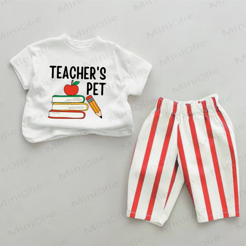 TEACHER'S PET Baby Toddler Red Vertical Striped 2-piece Set - White&Red - 4-5T - image 1