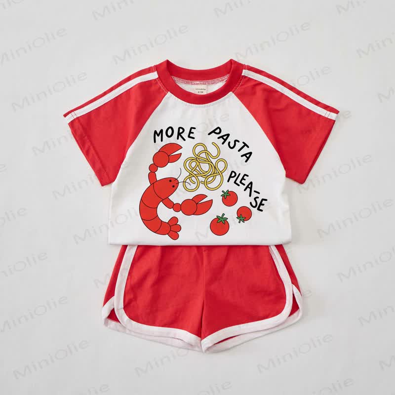 MORE PASTA PLEASE Baby Lobster Red Tee and Shorts Set - Red - 2-3T - image 1