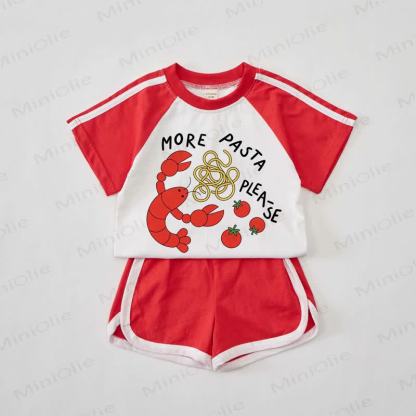 MORE PASTA PLEASE Baby Lobster Red Tee and Shorts Set - Red - 2-3T - image 1