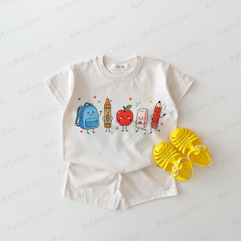 Baby White Stationery Print Tee and Shorts 2-piece Set - White - 18-24M - image 1