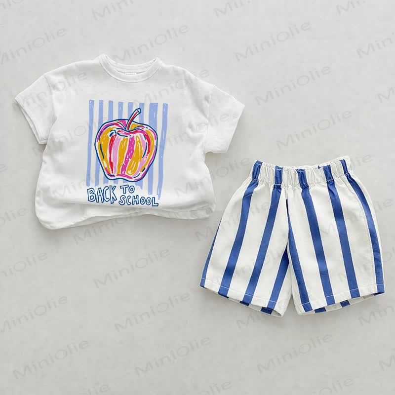 BACK TO SCHOOL Baby White&Blue Apple Tee and Striped Shorts 2-piece Set - White&Blue - 2-3T - image 1