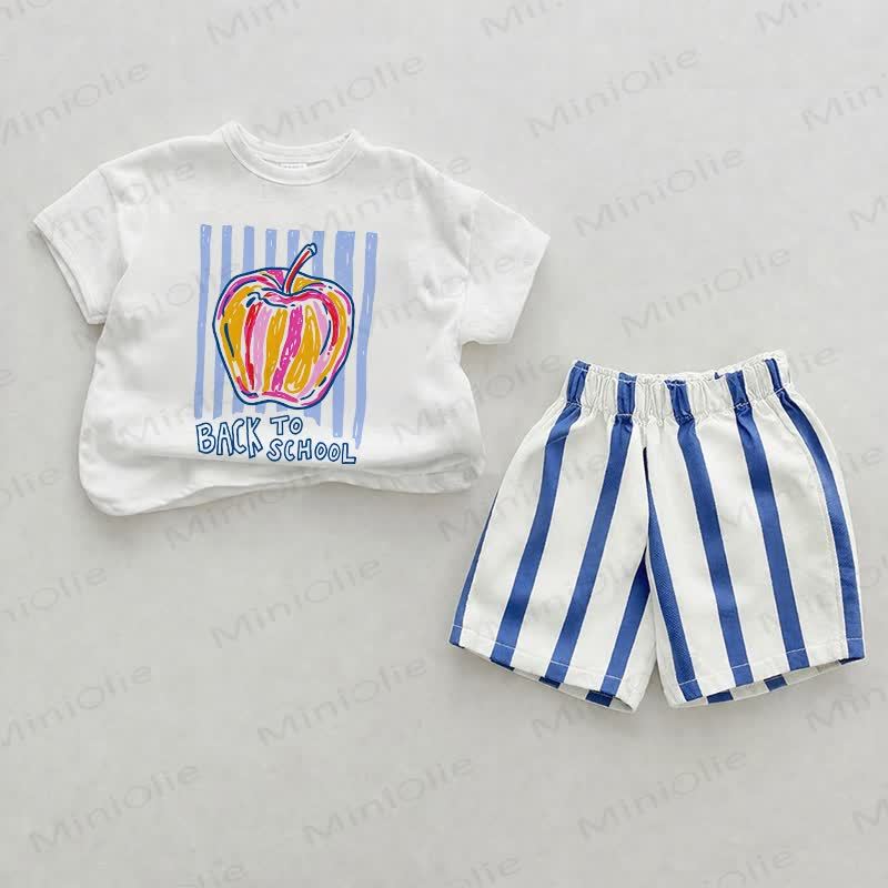 BACK TO SCHOOL Baby White&Blue Apple Tee and Striped Shorts 2-piece Set - White&Blue - 2-3T - image 1