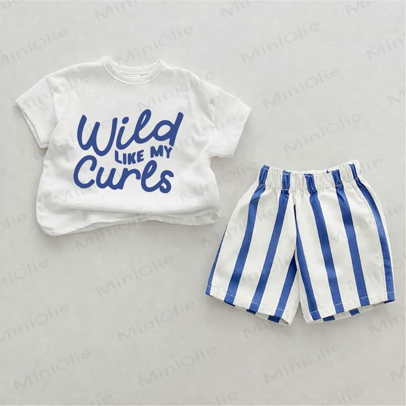 Wild LIKE MY CURLS Baby White&Blue Vertical Striped 2-piece Shorts Set - White&Blue - 2-3T - image 1