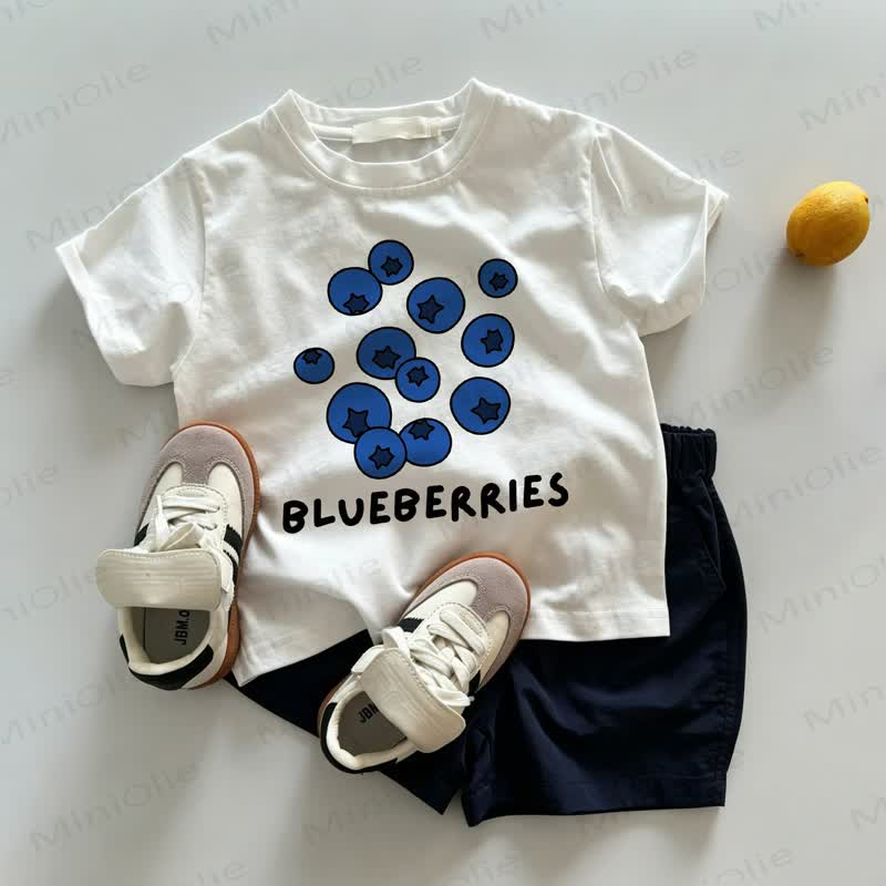 BLUEBERRIES Baby Toddler Tee and Shorts 2-piece Set - White&Navy - 3-5T - image 1