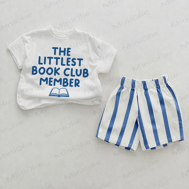 THE LITTLEST BOOK CLUB MEMBER Baby White&Blue Tee and Striped Shorts 2-piece Set - White&Blue - 2-3T - image 1