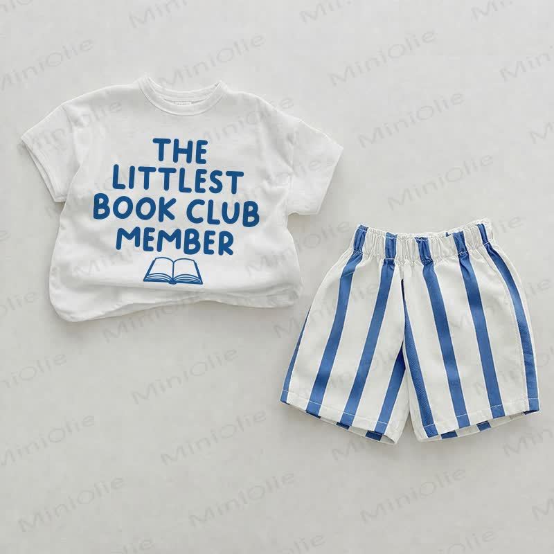 THE LITTLEST BOOK CLUB MEMBER Baby White&Blue Tee and Striped Shorts 2-piece Set - White&Blue - 2-3T - image 1