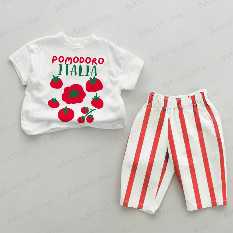POMODORO ITALIA Baby Toddler Red Striped 2-piece Set - White&Red - 4-5T - image 1