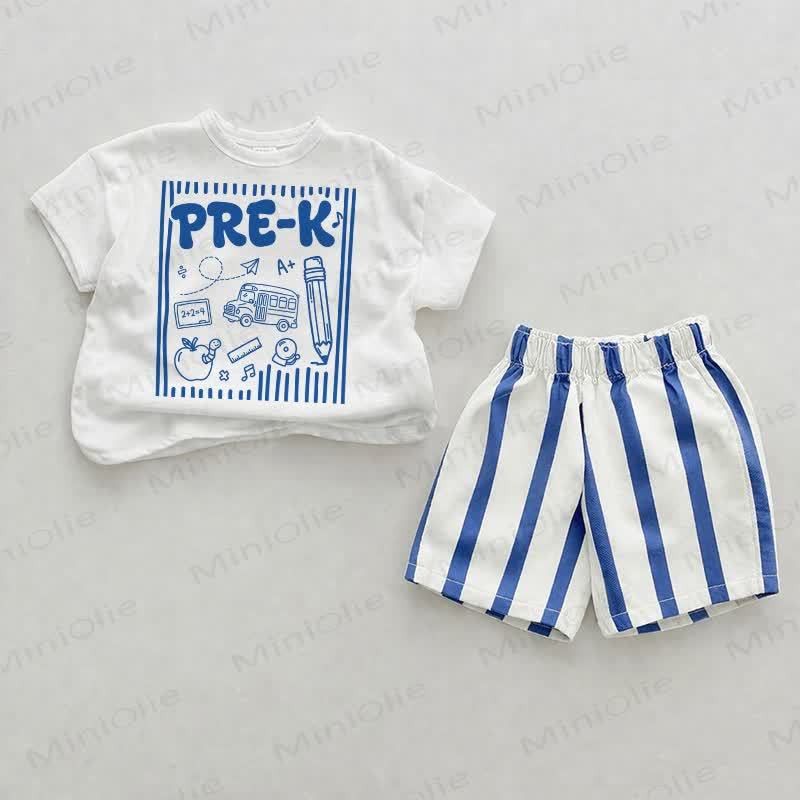 PRE-K Baby Tee and Striped Shorts 2-piece Set - White&Blue - 2-3T - image 1