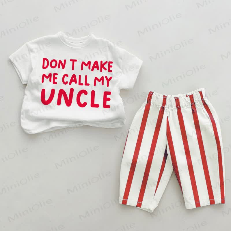 DON'T MAKE ME CALL MY AUNT/UNCLE Baby Toddler Red Vertical Striped 2-piece Set - White&Red: UNCLE - 4-5T - image 2