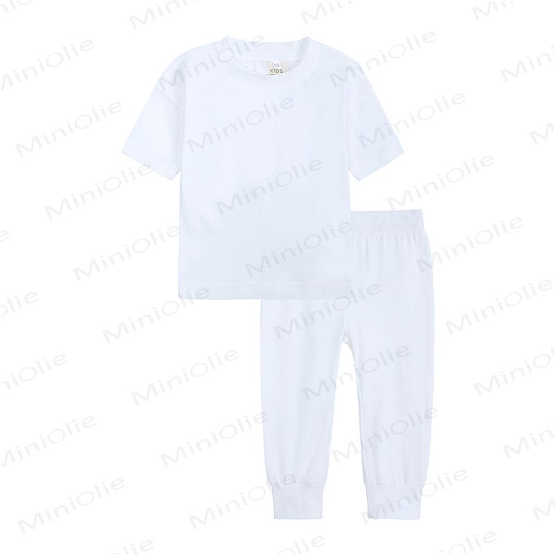Toddler Solid Color Knit Top and Pants 2-piece Pyjama Set - White - 12-13T - image 2