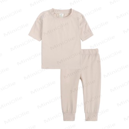 Toddler Solid Color Knit Top and Pants 2-piece Pyjama Set - Beige - 12-13T - image 8