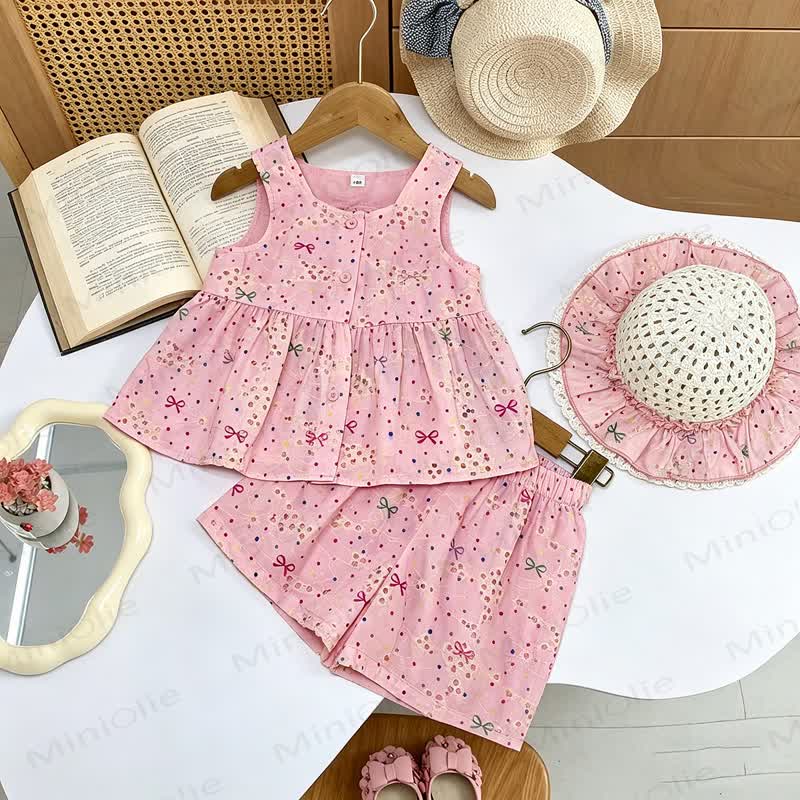 Toddler Girl Bow Print Sleeveless Top and Shorts 2-piece Set - Pink - 8-9T - image 1