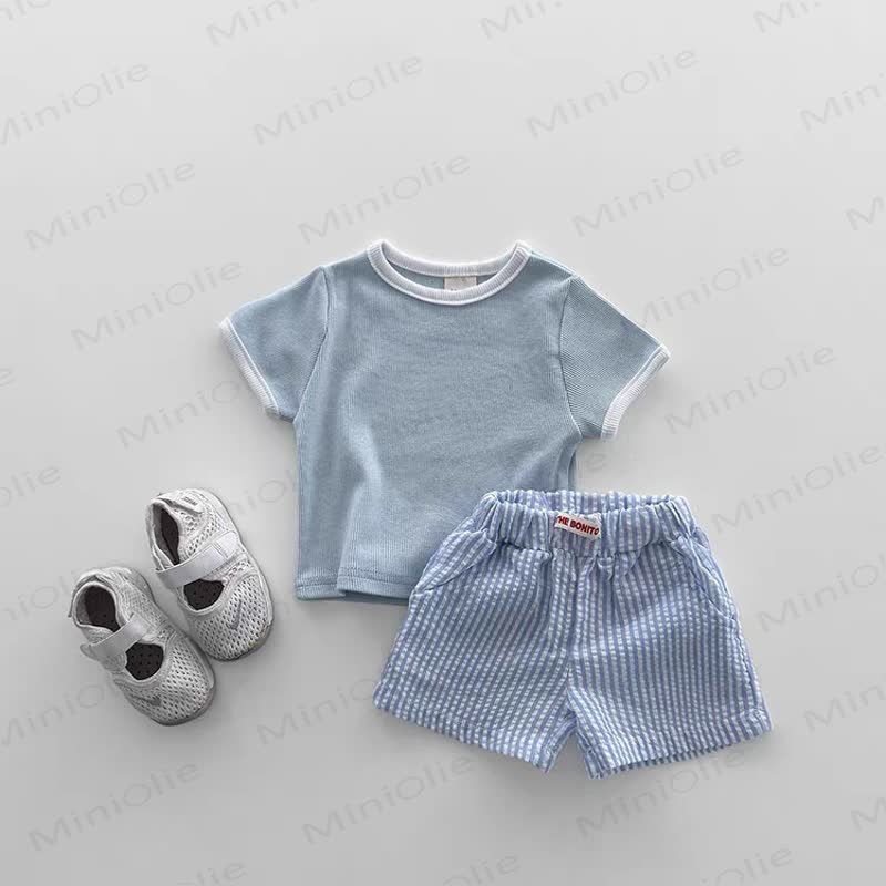 Baby Toddler Boys Solid Color Tee and Striped Shorts 2-piece Set - image 4