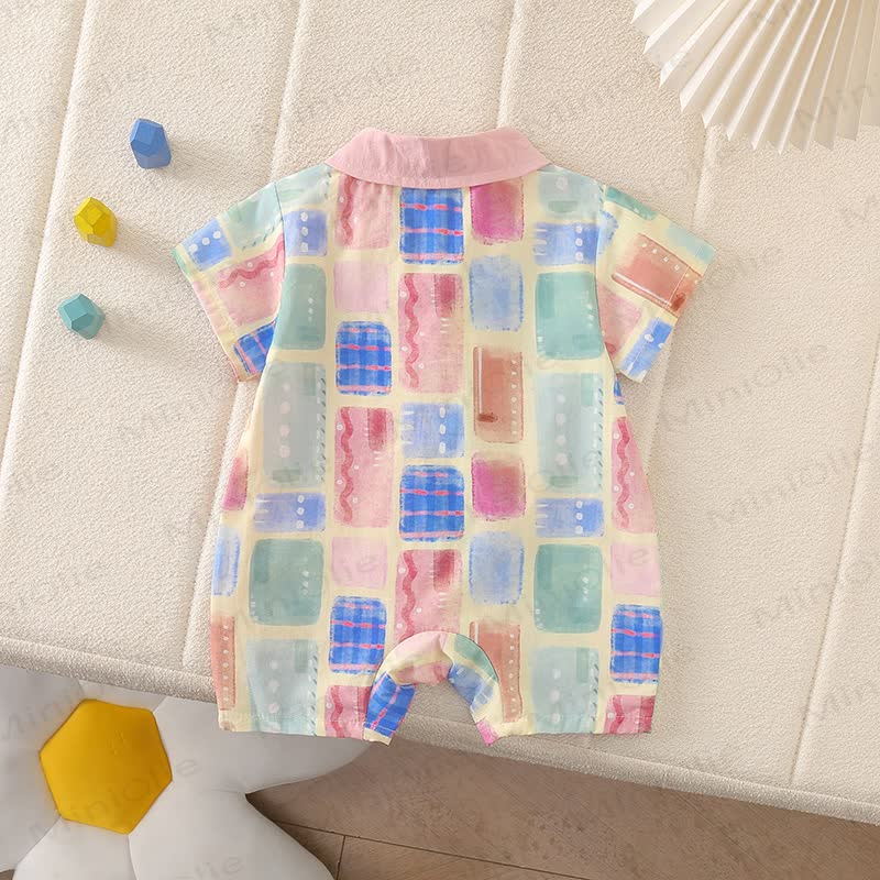 Baby Pink Plaid Collar Romper - image 2