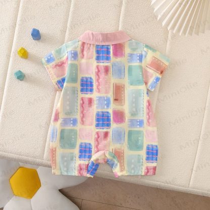 Baby Pink Plaid Collar Romper - image 2
